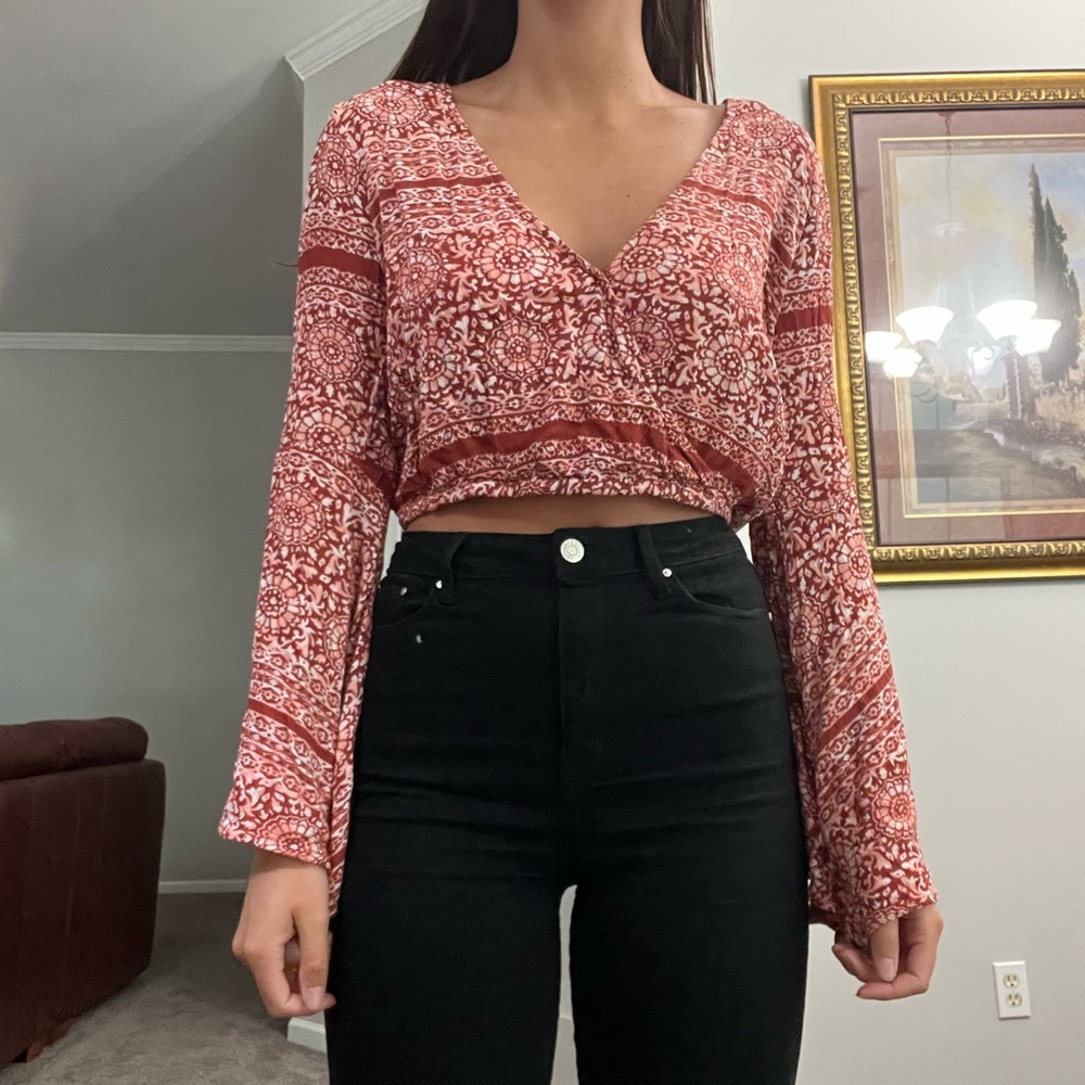 Flowy Long Sleeve Crop Top with Open Back